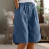 Women's Fashion Solid Color Pants Pocket Button Up Capris Loose Elastic Waist Cotton Linen Shorts Pants for Women Women’s Pants