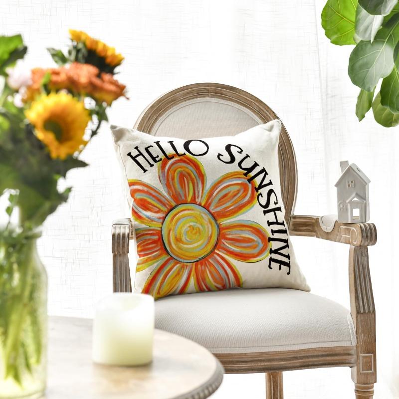 1 шт. Наволочка для декоративной подушки «Hello Sunshine» с радужным цветком, подходит для дивана, спальни, гостиной, веселый подарок для любителей солнца
