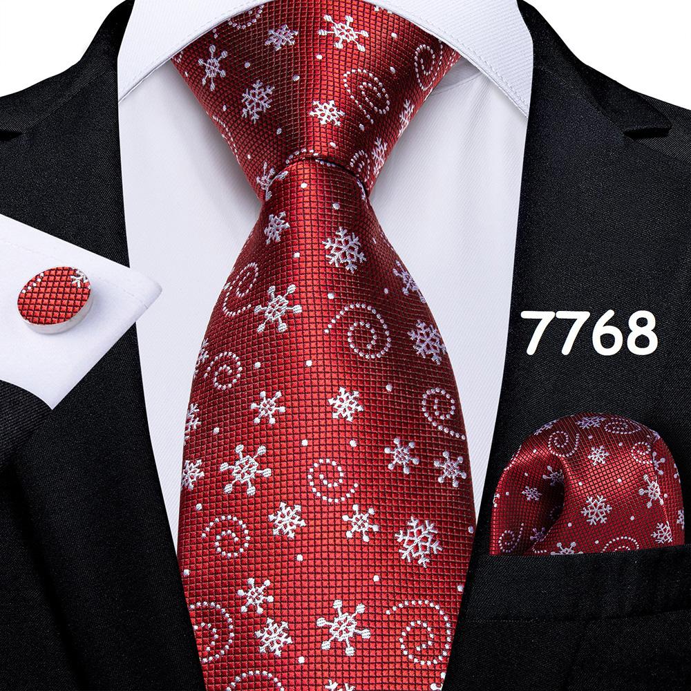 Mens Christmas Tie Set Red Blue Green 8cm Wide Silk Neck Tie Hanky Cufflinks Set Gift For Men Accessories