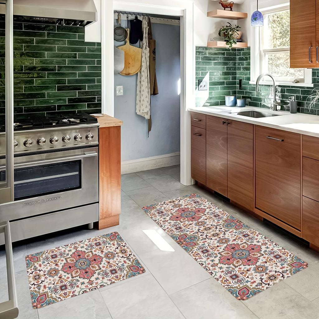 1 шт. розовый напольный коврик с богемным узором, современный кухонный полиэстеровый ковер, нескользящий, цветной, для дома, ванной комнаты, спальни, гостиной, декора