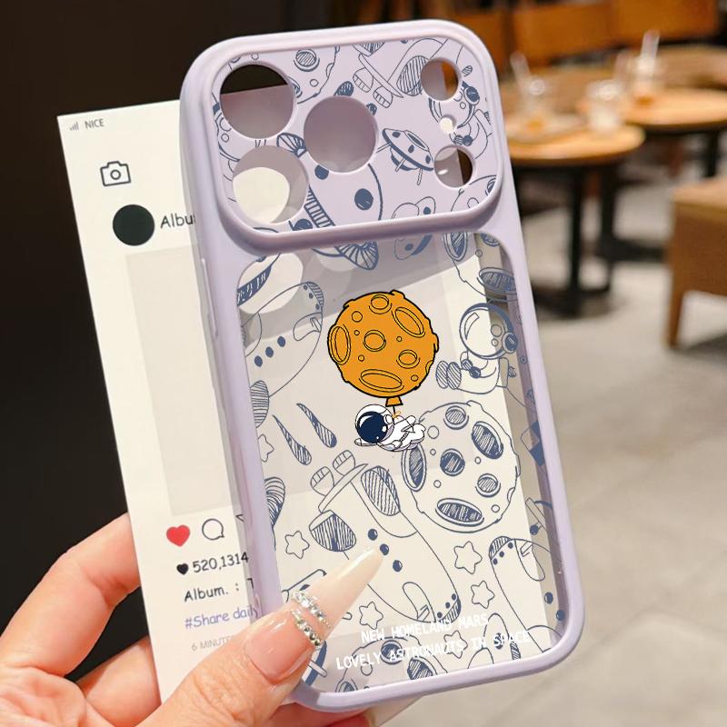Креативный чехол с принтом астронавта для iPhone 17 Pro Max Для iPhone 16 15 14 13 Pro Max Роскошный гибридный TPU+PC Прозрачная задняя жесткая крышка