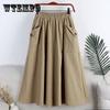 Модная длинная юбка миди, женская элегантная корейская стильная новая повседневная юбка трапециевидной формы в стиле Харадзюку, однотонная однотонная юбка трапециевидной формы с высокой талией