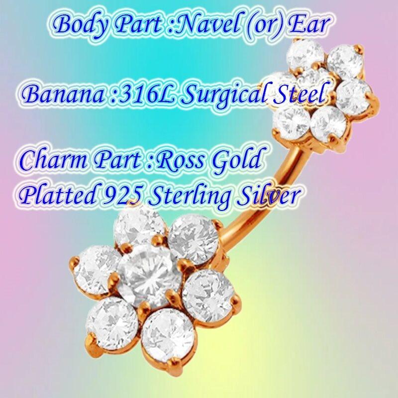 KODY PIERCING Кристаллы с покрытием из розового золота 18 карат, пирсинг с двойным цветком для пупка - качественный пирсинг