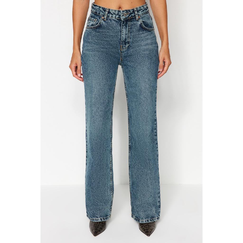 Синие винтажные широкие джинсы с высокой талией с эффектом выцветания Twoaw24je00089