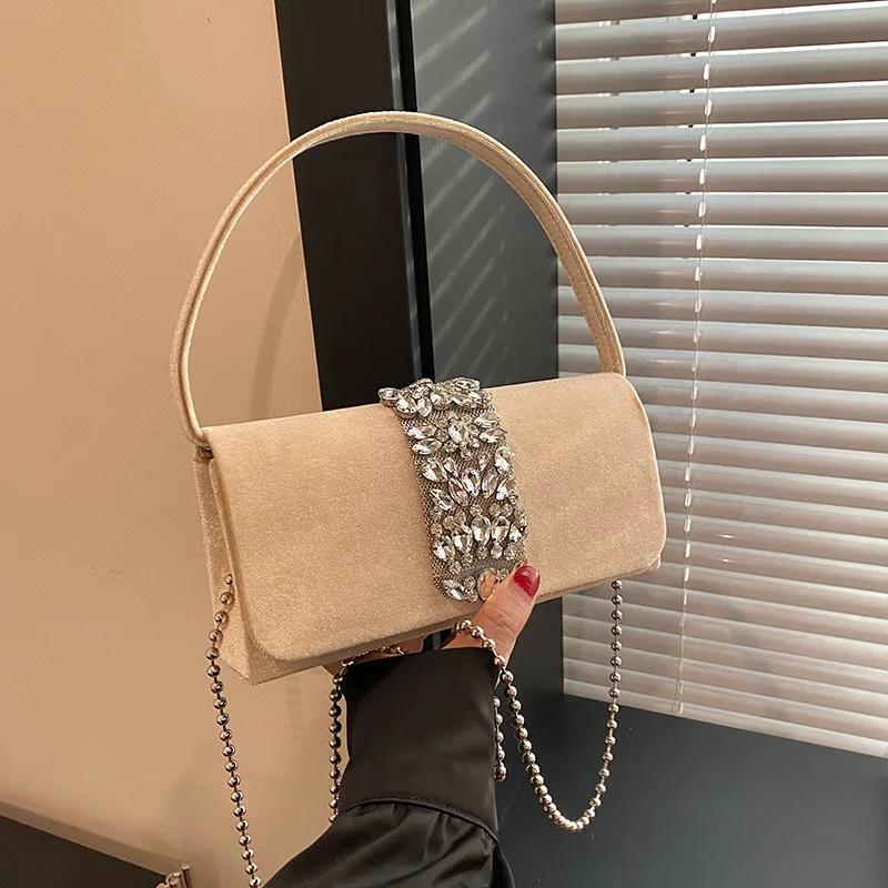 Сумка через плечо Diamond для вечеринки, новая ретро-универсальная сумка через плечо с цепочками, женственная дизайнерская роскошная вечерняя сумочка-клатч
