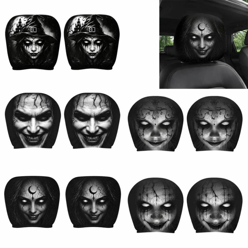 2Pcs Scary Face Printing Car Headrest Cover Car Headrest Protector Auto Interior Accessories