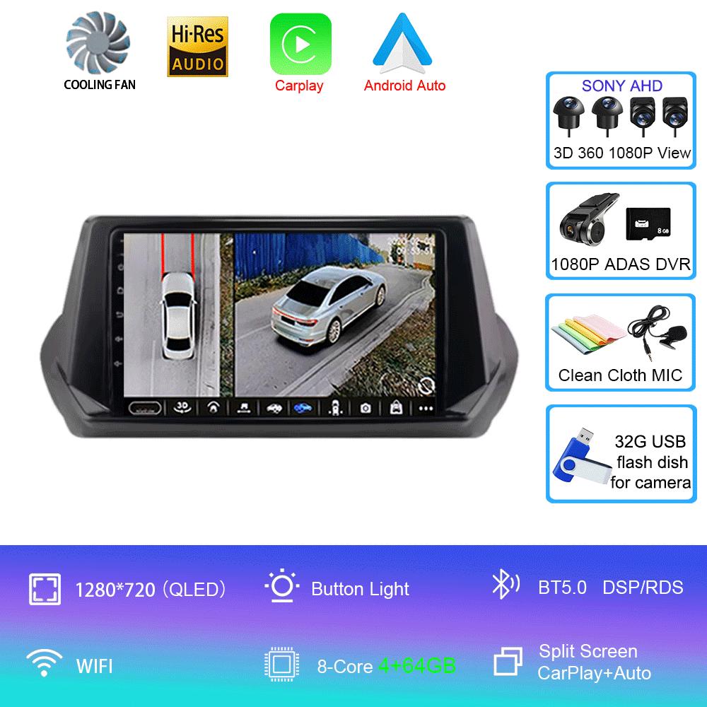 Автомобильное радио Android 14 Carplay Auto для Peugeot 2008 II 2 2019 2020 2021 GPS мультимедийный плеер стерео 360 камера видео 4G+WiFi DSP