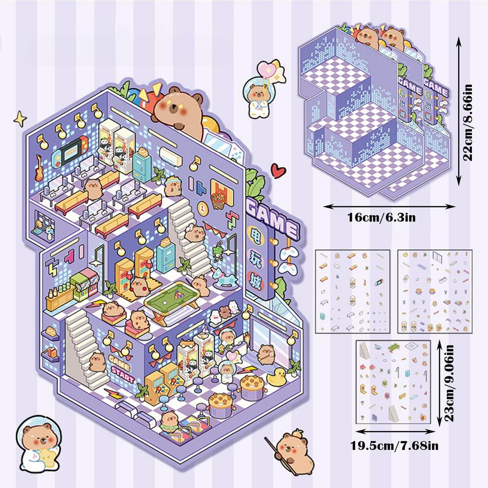 Animal Paradise 3D DIY Stickers Landscape Cabin Scene Sticker Hand Account Gift for Kid Christmas Festival