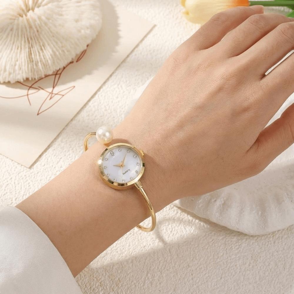 Fashion Pearl Bracelet Watch Gemstone Quartz Rhinestone Dial Watch Quartz Wristwatch  Evening Party