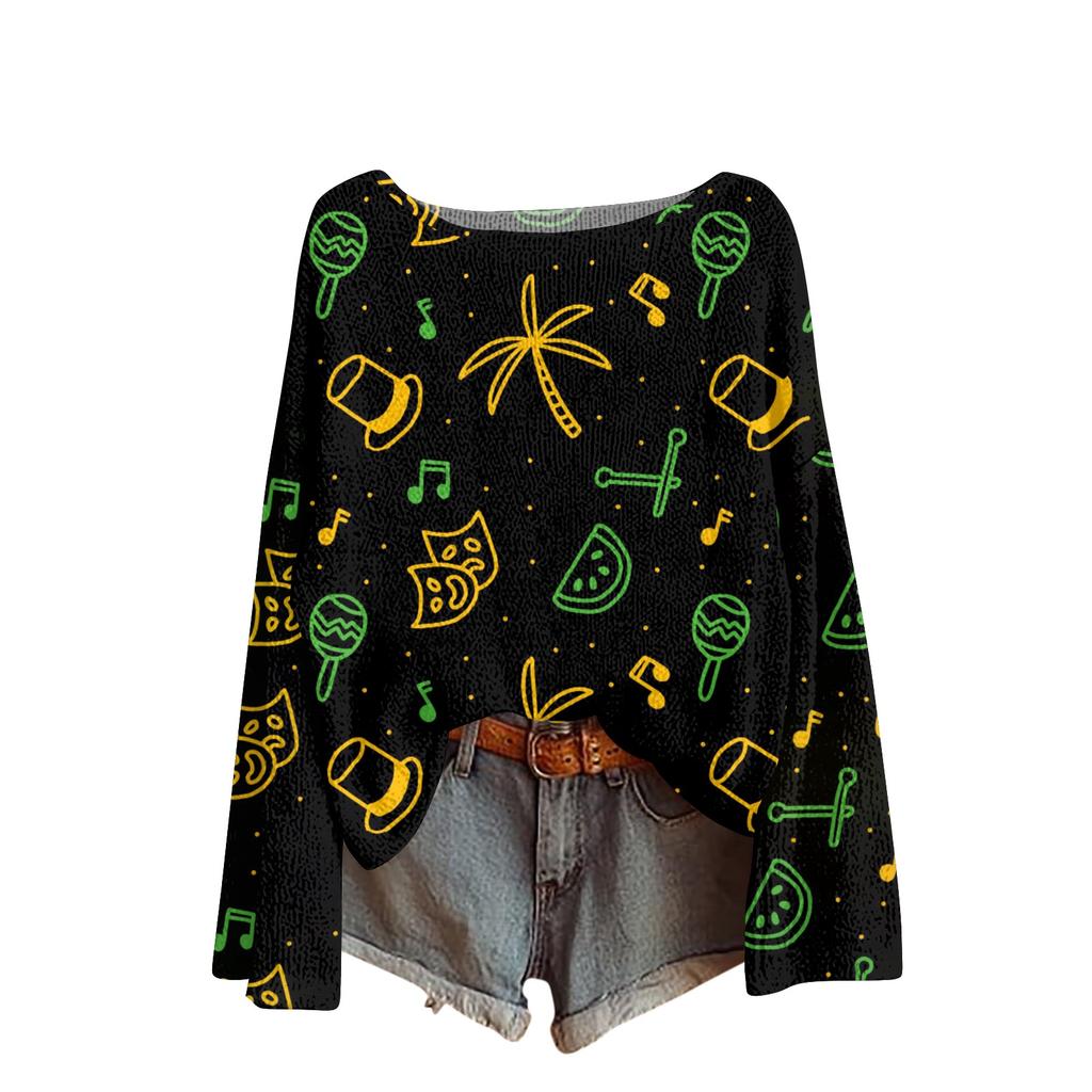 Женский модный пуловер с круглым вырезом, длинным рукавом и принтом, повседневный