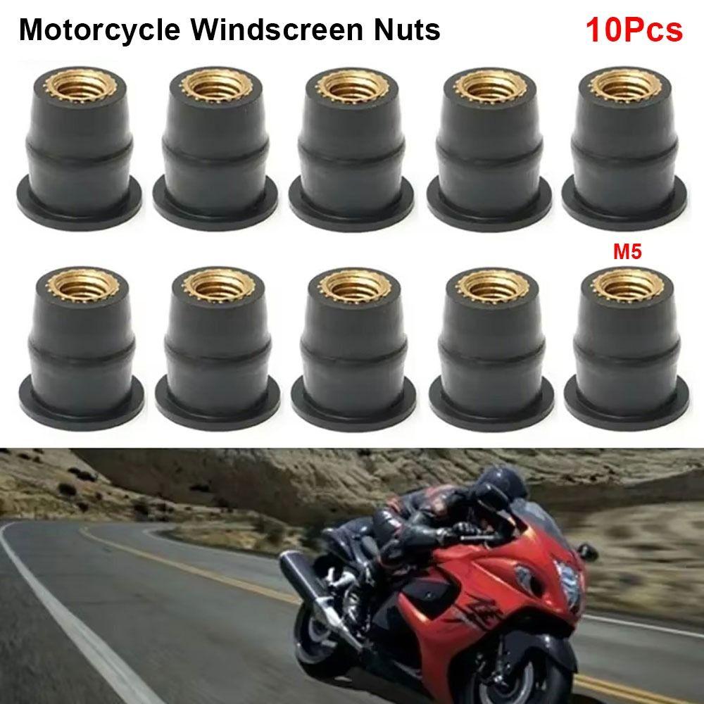 10Pcs Universal Motorcycle Windscreen Nuts Rubber M5 Windshield Bolts Screws Brass Nut Fastener