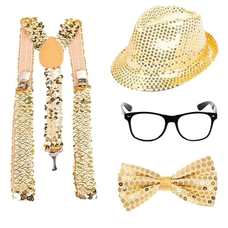 1970s Disco Dress up Costume for Women 70/80s Theme Party, Including Bling Hat Bling Sunglasses Long Scarf