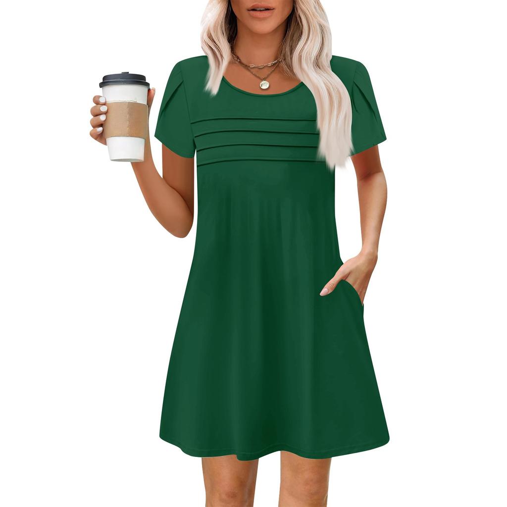 Женские летние повседневные лепестковые узкие полосатые плиссированные однотонные платья