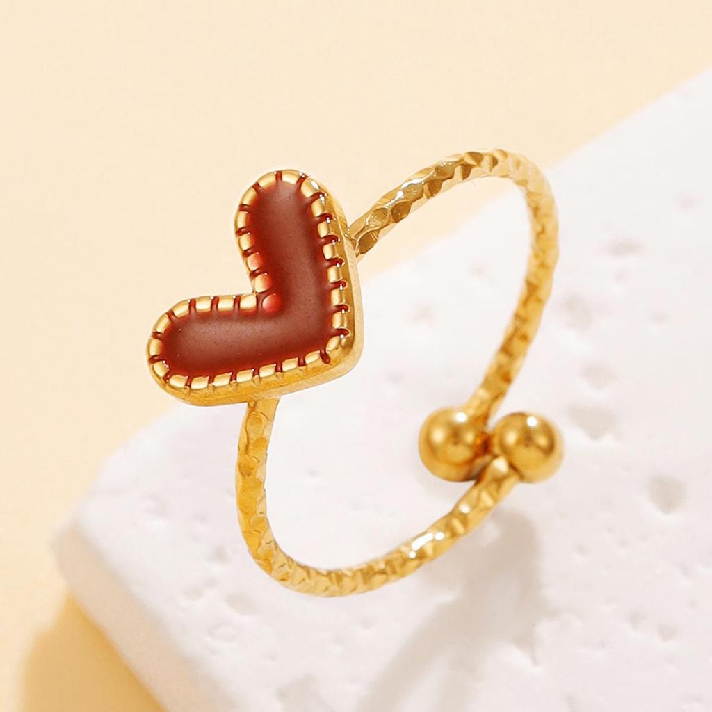 Кольцо из нержавеющей стали в форме сердца для женщин, стиль прямой трансляции - Милый и нежный дизайн с капельным маслом