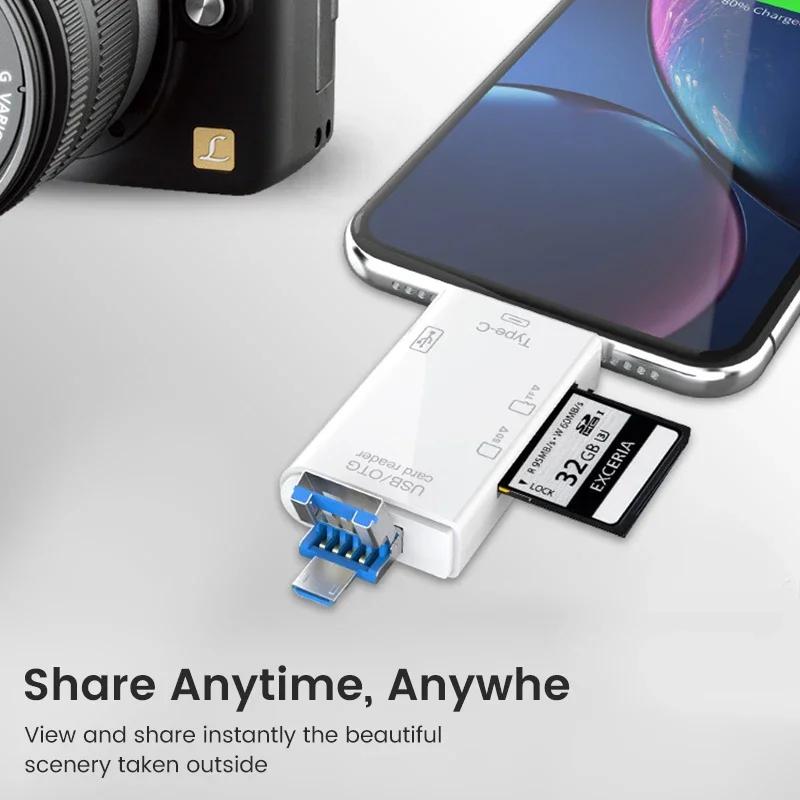 Многофункциональный картридер 6 в 1 OTG для SD-карт USB2.0 Type-C/TF/SD для карт памяти, считыватель смарт-карт для ноутбука, адаптер для аксессуаров