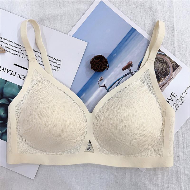 Latex cotton thin fixed cup breathable no steel ring no trace boneless sleep bra cover underwear women