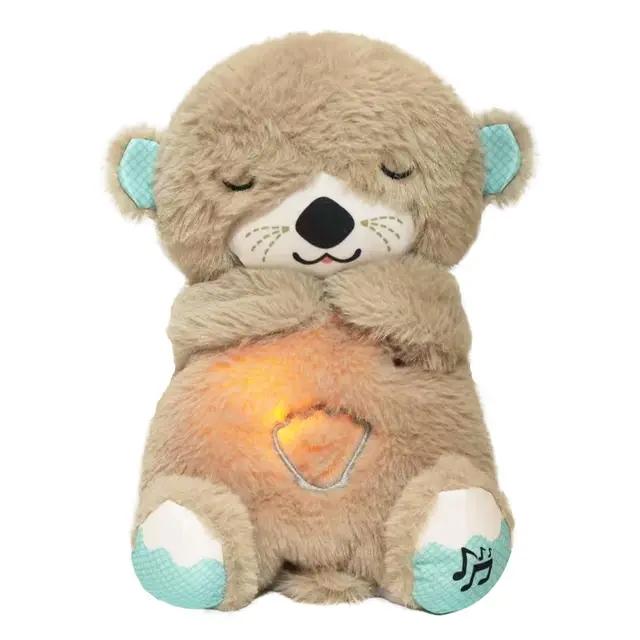 Baby Breathing Bear Baby Soothing Otter Plush Doll Toy Baby Kids Soothing Music Sleeping Companion Sound and Light Doll Toy Gift