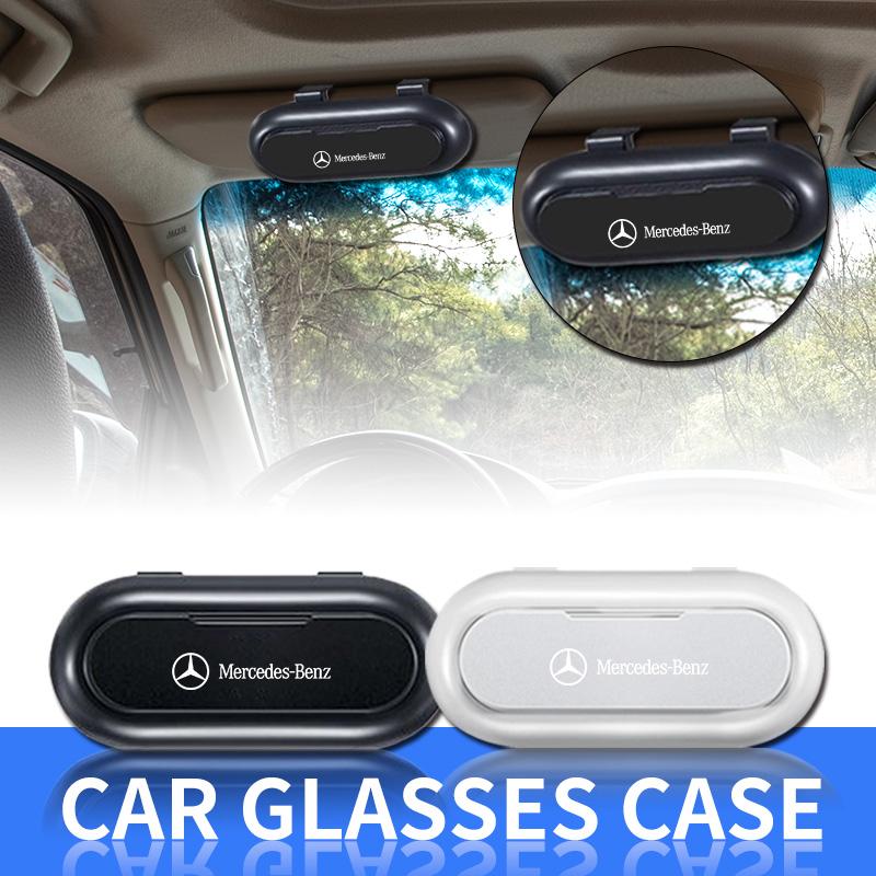 Car Sun Visor Glasses Storage Box Holder Organizer Accessories For Mercedes Benz AMG W212 W205 W246 W177 W176 W213 GLC GLE GLS ML Welcome Laser Lamp