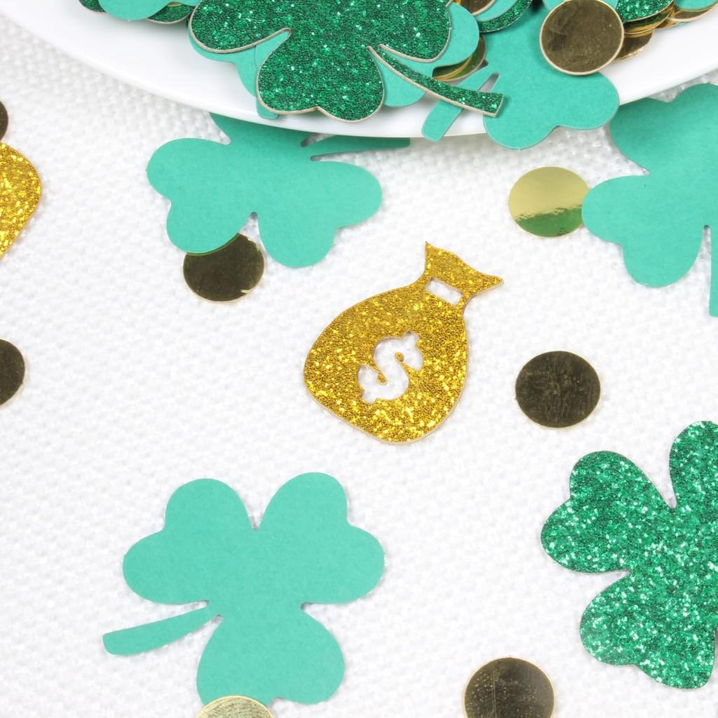Конфетти на День Святого Патрика для стола, Зеленый четырехлистник и трилистник, Конфетти для украшения вечеринки в честь Дня Святого Патрика, 380 шт.