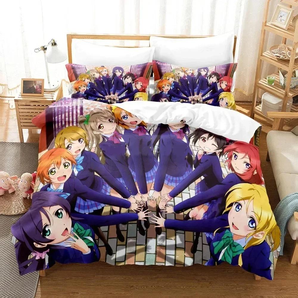 3D Постельное белье Love Live Наволочка Печатный Комплект постельного белья Пододеяльник Наволочка Постельное белье Простыня Чехол для одеяла Размеры: Полный, Queen, King
