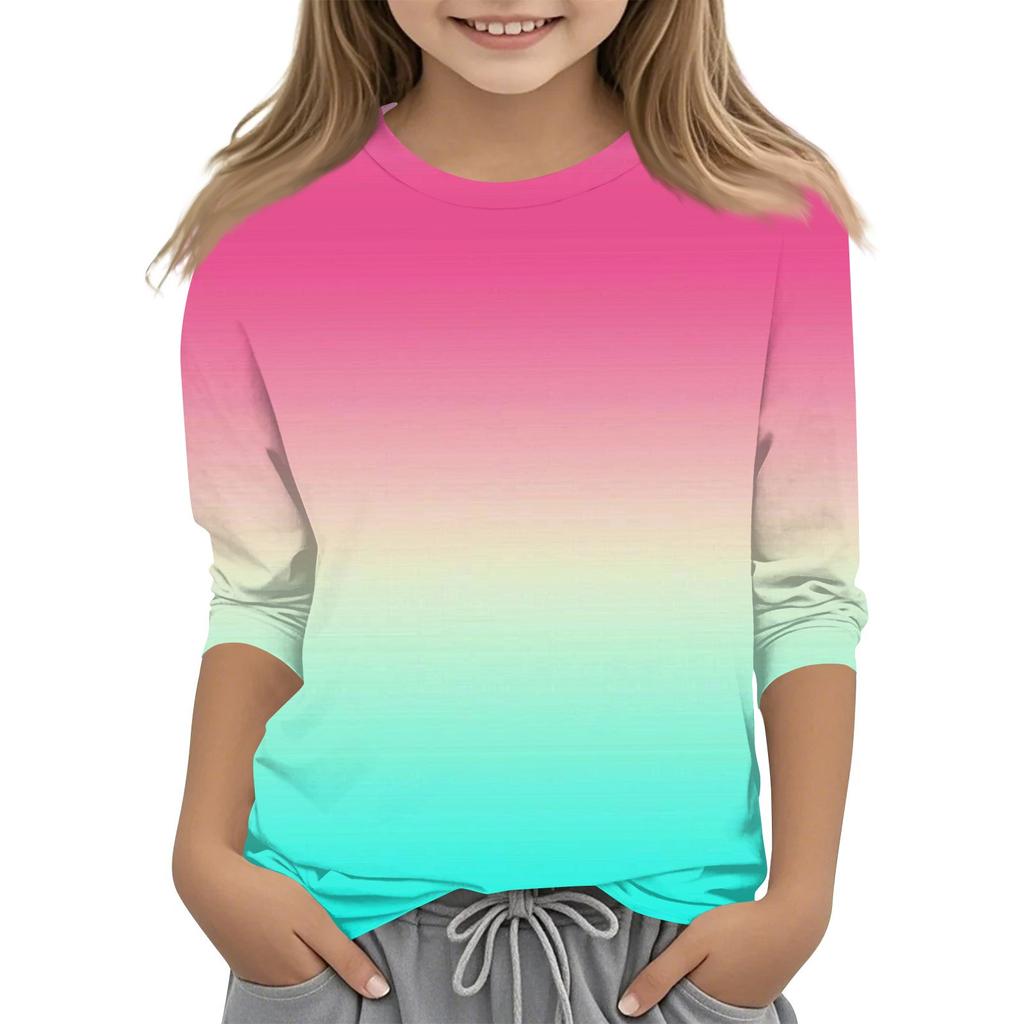 Детская футболка с круглым вырезом и принтом, рукава 3/4, повседневная футболка