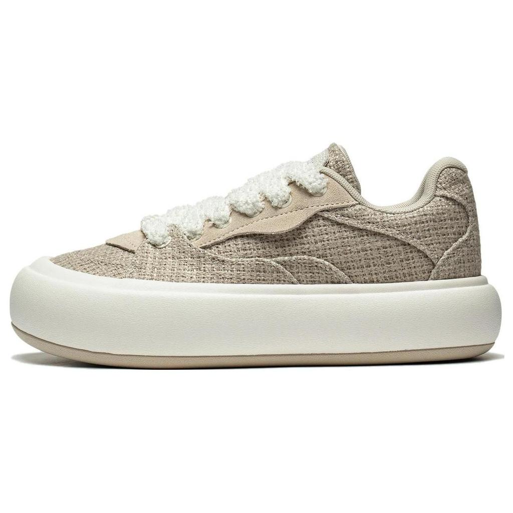 Li Ning Puff Platform Versatile Comfortable Non-Slip Wear-Resistant Low-Top Casual Shoes Women Casual Shoes Brown AZGT092-2