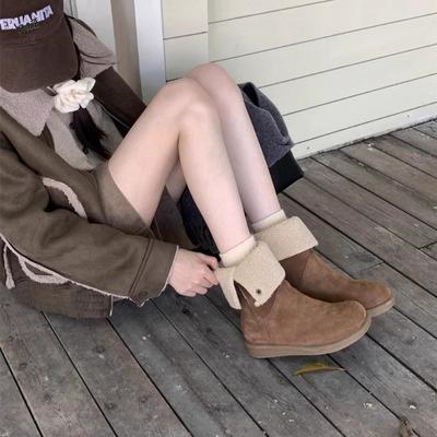 Ретро короткие зимние ботинки с мехом, женские осенне-зимние новые ботинки с круглым носком на толстой подошве из бархата, тренд