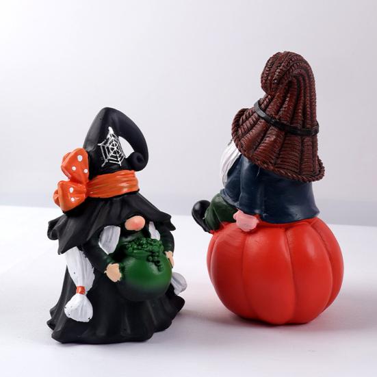Halloween Gnome Decoration Pumpkin Couple Resin Figurine Fairy Tale Themed Gnome Sculpture Indoor Outdoor Table Desk Home Decor