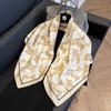 Color block silk scarf Korean version printing color matching scarf twill silk large square scarf 91x91cm shawl sunscreen travel headscarf