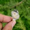 Natural Plume Agate Gemstone Promise Flower White Adjustable Ring 925 Silver