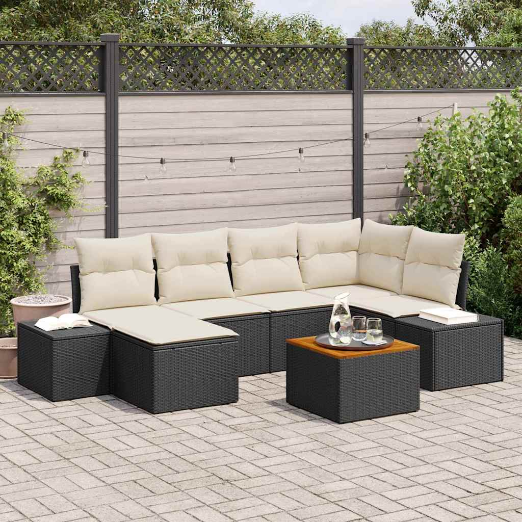 Garden Sofa Set 7 pcs Black and White