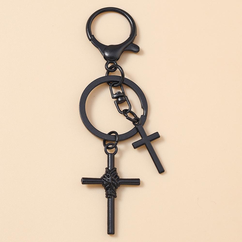 Cool Gothic Punk Black Cross Keychain Moon Star Key Ring Pendants for Women Handbag Decor DIY Handmade Jewelry Gifts