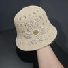 Flower hollow woven bucket hat women spring and summer travel show face versatile plain bucket hat basin hat