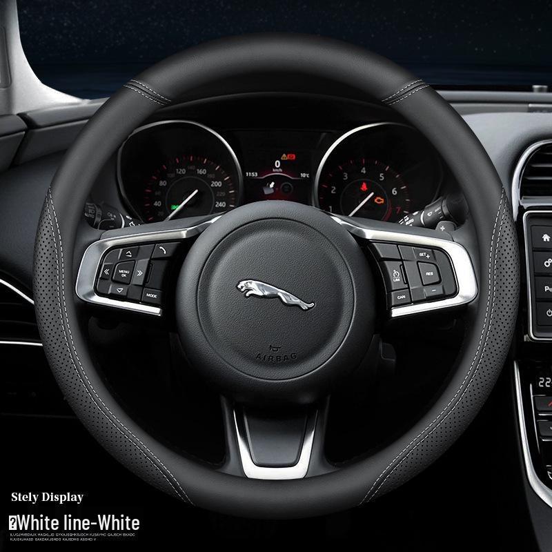 Натуральная кожаная оплетка руля для Jaguar XF, F-PACE, XEL, XFL, XJ, XE - Нескользящая, Дышащая, Всесезонная.