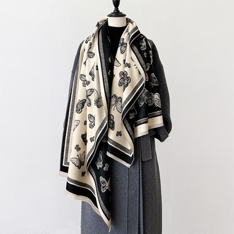 Winter Tassel Shawl, Fairy Wind, Butterfly Forest, Thickened, Warm, Cold-Proof Neck, Dual-Purpose