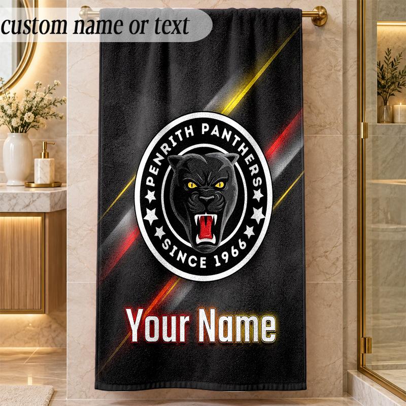 Beach TowelPenrith Panthers Custom Name Text Personalized Soft Towel for Beach Pool Indoor Home Decor Gift