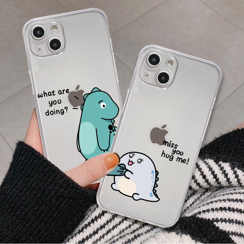 Милый прозрачный чехол с изображением маленького динозавра для Apple iPhone 11 14 13 12 Pro 7 8 Plus XR X XS Max 6 6S 14Pro, силиконовый чехол для телефона