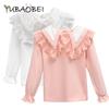 Children's Spring Bottoming T-shirt Lace Lapel Blouses Baby Girls Long-sleeved White Shirt Kids Tops