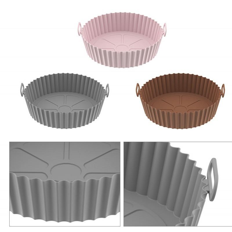1PC 20cm Air Fryer Silicone Baking Tray Mat High-Temperature Circular Resistant Foldable Food Grade Double Ear Baking Tray