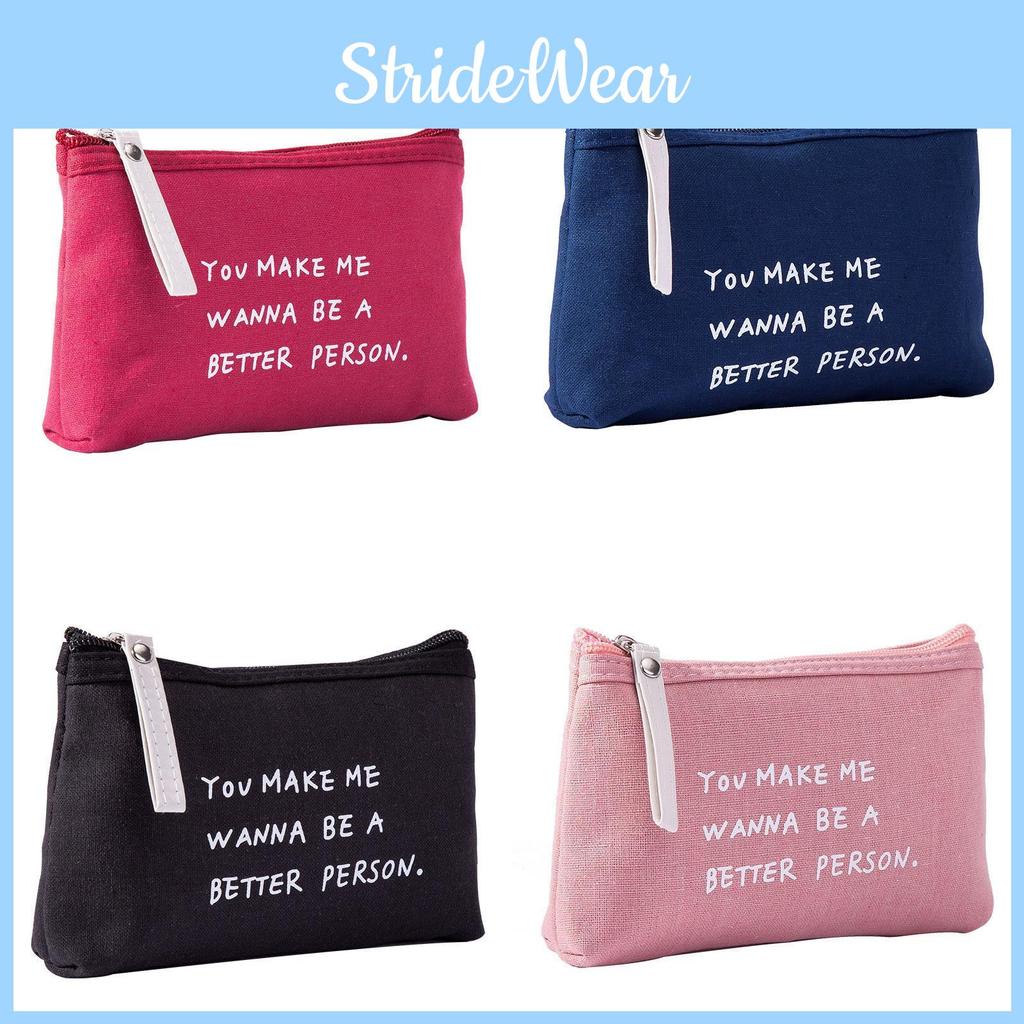 Fashionable Canvas Alphabet Cosmetic Bag Zipper Clutch Modern Minimalist Style Coin Phone Pouch