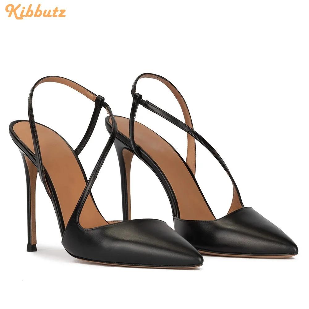 Однотонные ПУ сандалии с перекрестными ремешками на спине Женские летние лакированные туфли-лодочки Слипоны с острым носком на шпильке Сандалии