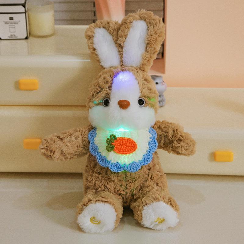 Cute Companion Sleeping Animal Dolls Wearing Bibs Rabbits Lighting Sound Recording Soft Comfortable Stuffed Toy Pillows Kid Gift