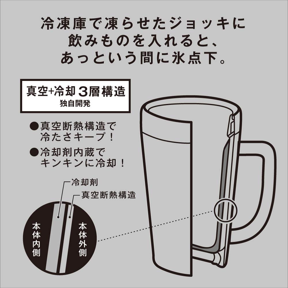Doshisha Кружка для пива 420 мл, замораживающая кружка из нержавеющей стали с вакуумной изоляцией, оливково-зеленая OZFJ420JOG ON℃ZONE