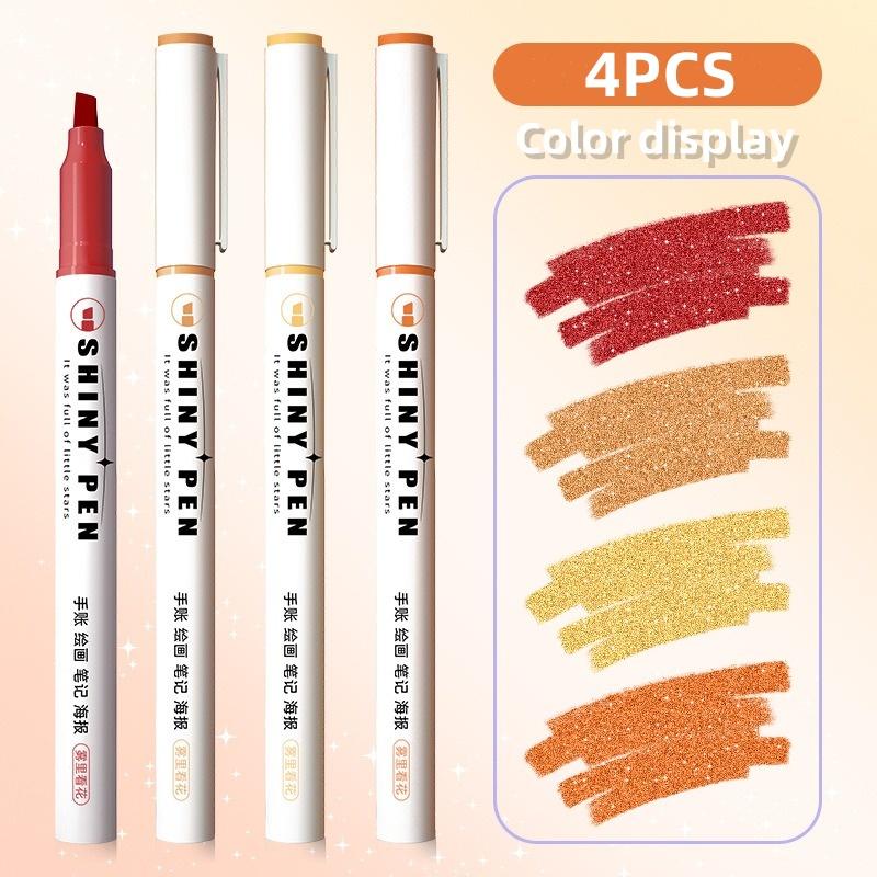 Набор из 4 блестящих цветных ручек, сверкающие маркеры-выделители, кисть 4 мм для рисования, живописи, художественной школы, металлический блеск