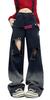 Bestmood Distressed Denim Pants with a Loose Fit and Straight Featuring a Belt and a Design Women's Wide-Leg Leg, Hip-Hop (Size Small, Black)