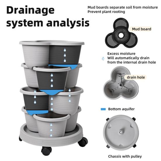 Многоярусный цветочный горшок, вертикальная садовая кашпо с дренажем для воды, многоярусный поддон на колесиках для выращивания овощей и суккулентов