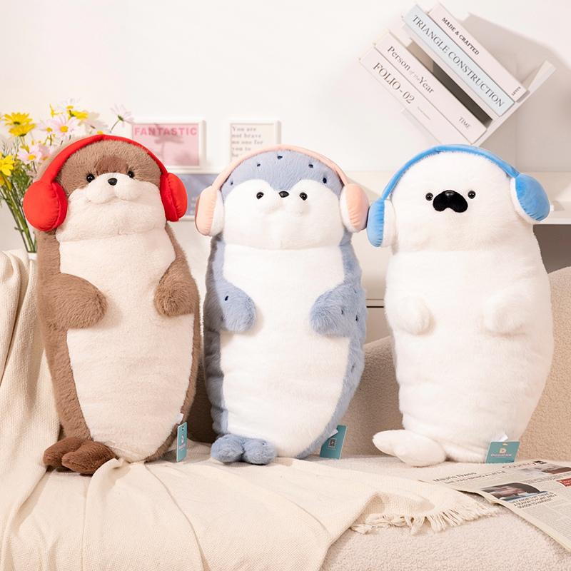 High Quality Genuine Cartoon Sea Creature Otter Plush Doll Pillow Headset Blue Seal Otter Stuffed Animal Birthday Gift