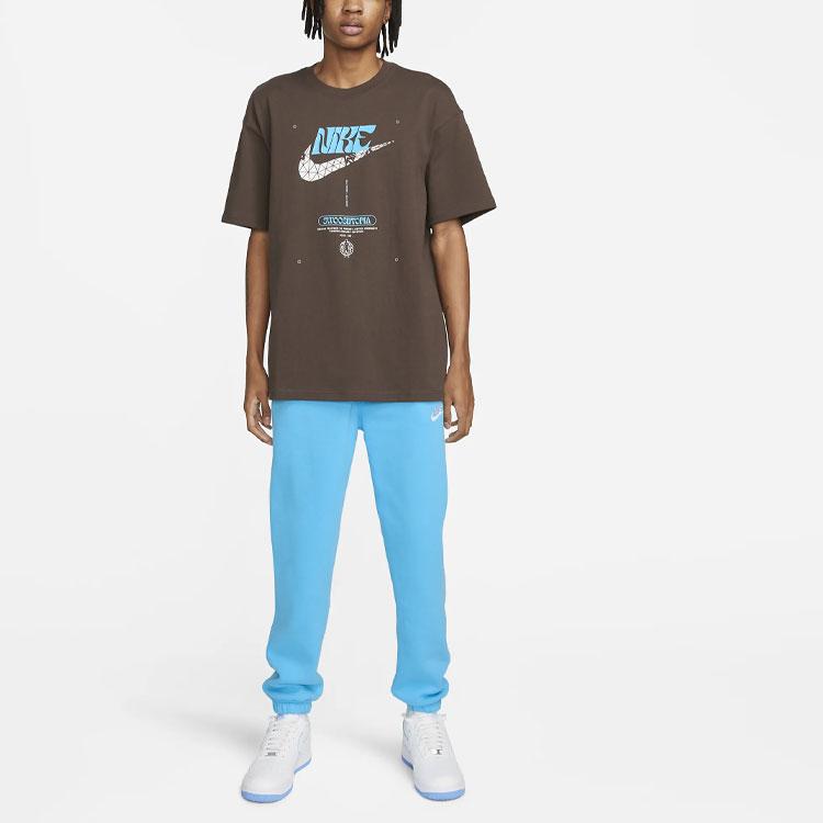 Nike Спортивная футболка с логотипом и принтом, ребристый круглый вырез, мужские футболки, коричневые FD1303-237