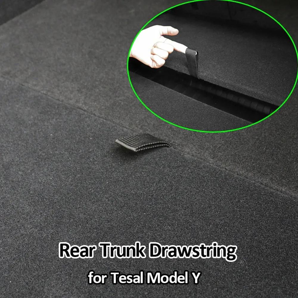Rear Trunk Rope DrawString For Tesla Model Y 2021-2026 Open Tail Box Cover Handle Pull Strap Car Organizer Accessories Gadgets