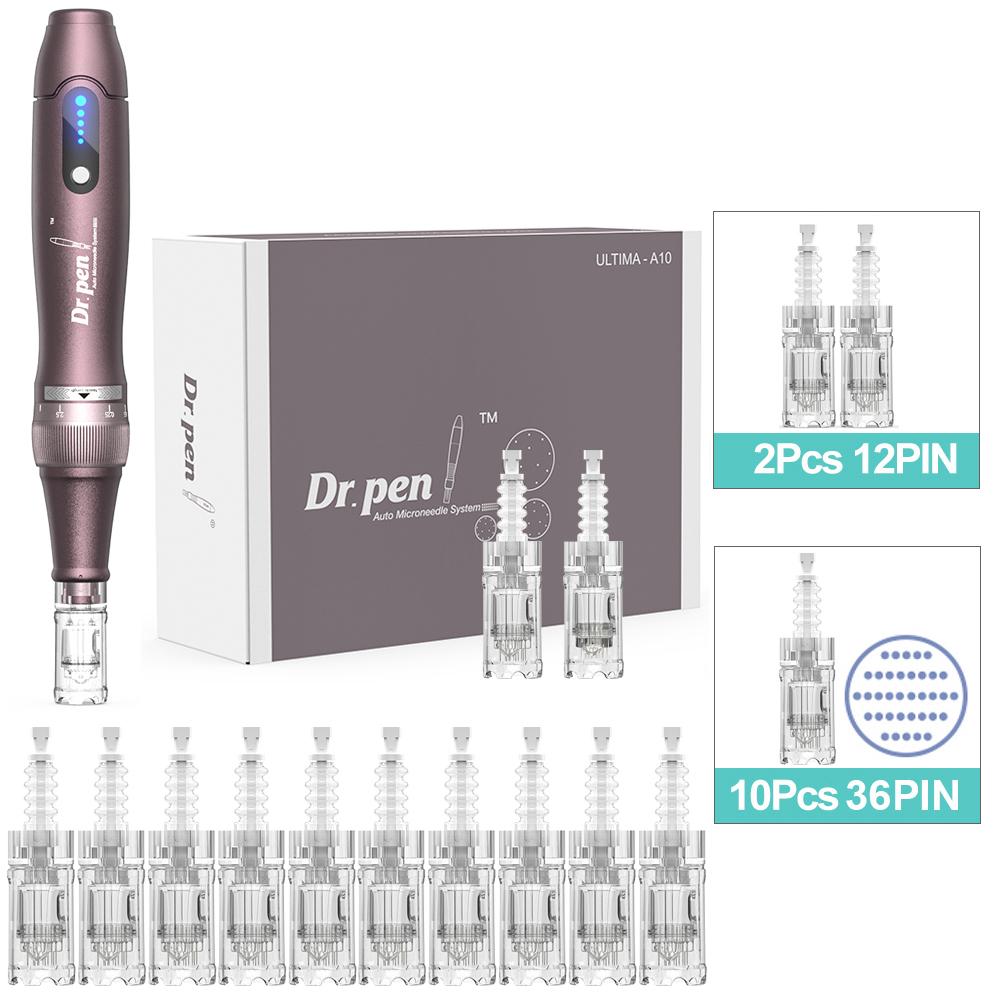 Беспроводная микроигольная ручка Dr.Pen A10 с 12 шт. картриджами, ролики для дермы, удаление шрамов, прыщей, иглы для микронидлинга, мезотерапия, устройство для ухода за кожей, салонное устройство